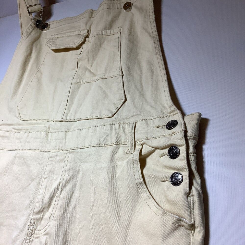 Beige Canvas Cotton Women's Overall Jumpsuit, Sleeveless, Straight Leg, Button - Picture 8 of 16